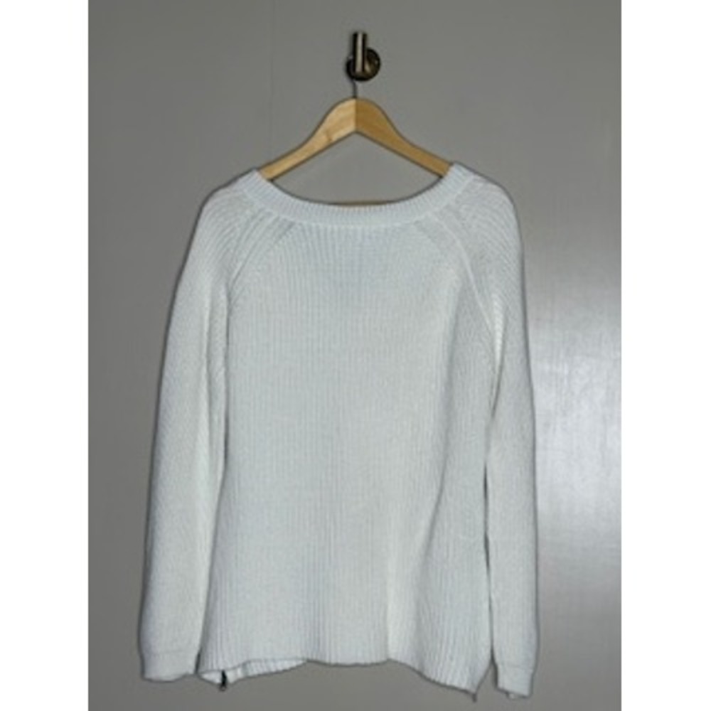 Caroline Grace White Shaker Knit V-Neck Sweater Side Zip Pullover Womens XL/TG - Picture 5 of 5